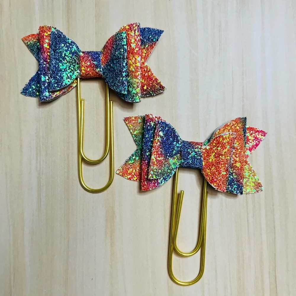 Happy planner Bow paper clips Jumbo size 2 pcs glitter rainbow